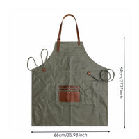 Bib Apron with Straps Reinforced Kitchen Cooking Apron with Pockets Heavyweight for Barbers, Workshop, Cafe, Grilling