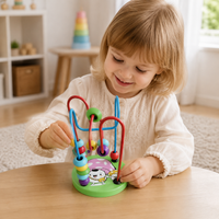 Kids Wooden Russian Block Puzzle Knocking Piano Set Column Threading Beading Clock Maze Educational Toy