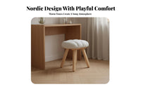 Solid Wood Legs Puffy-Shaped Ottoman Soft Cushi Single D Top Vanity Stool Multi-Purpose Upholstered Seat Space-Saving for Design Enthusiasts, Home Decorators, Apartment Dwellers, Dressing Room, Bedroom, Entryway