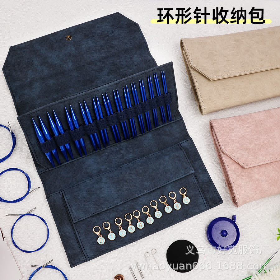 Portable PU Foldable Knitting Needle Storage Bag, Detachable, Holds 13 Pairs