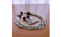 Bib Necklace with Drop Earrings Mirror-Finish Necklace and Earrings Set Multi-Strand Costume Jewelry for Parties, Dinners