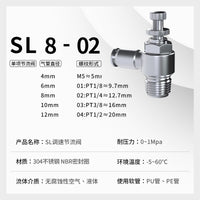 304不锈钢节流阀快速接头SL6-M5/4-01/10-03/12-04调速开关调节阀
