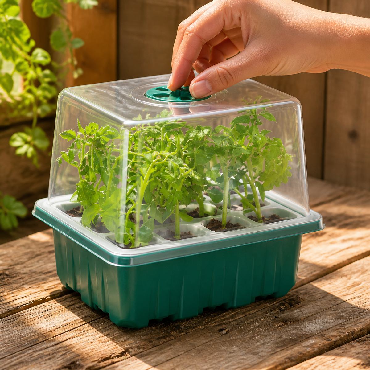 6 Cell Seedling Tray, Mini Greenhouse Propagation Tray with Watertight Base, Clear Cover & Humidity Dome Vent, Reusable for Home Gardening