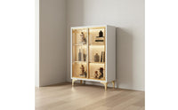 Multi-Layer Storage Bookcase with Glass Doors Large Capacity Modern Display Cabinet Built-in LED Lighting Home Furniture for Collectors
