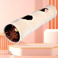 Foldable Cat Tunnel Bed with Soft Lining, Silent Rice White Cat Cave for Small Cats, 120cm Oxford Cloth Play Area with Hanging Attachment