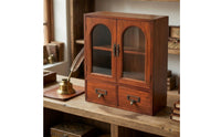 Wooden Desktop Display Cabinet Space-Saving Tabletop Display Cabinet Vintage-Style Organizer Antique-Inspired for Homeowners, Collectors