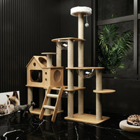 Cat Activity Center and Climbing Frame with Space Capsule Cat Bed, 5-Level House Featuring Ladder and Hammock, Multi Level for Large Indoor Cats