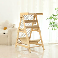 Multi-Level Cat Tree with Hammock, Solid Wood Multi-Functional Climbing Frame with Jump Platform, Minimalist Indoor Activity Center for Kittens