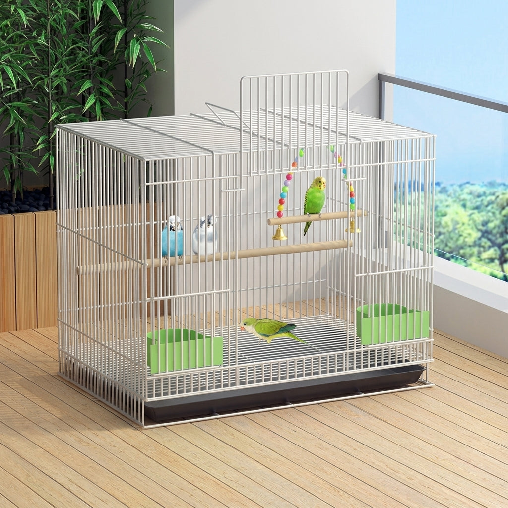 Large Pet Bird Cage, Iron Wire Indoor Enclosure with 4 Perches for Cockatiels Parakeets Budgie Lovebird, Multi-Compartment Box-shaped design
