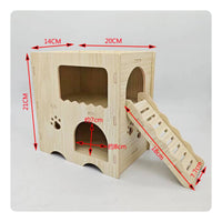 Interactive Toy Wooden Hamster House with Ramp Easy Assembly 2-Story Hamster Hideout for Pet Terrarium