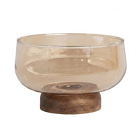 Glass Fruit Bowl Wood Base Pedestal Fruit Bowl Elevated Centerpiece Serving Pieces for Reception Desk