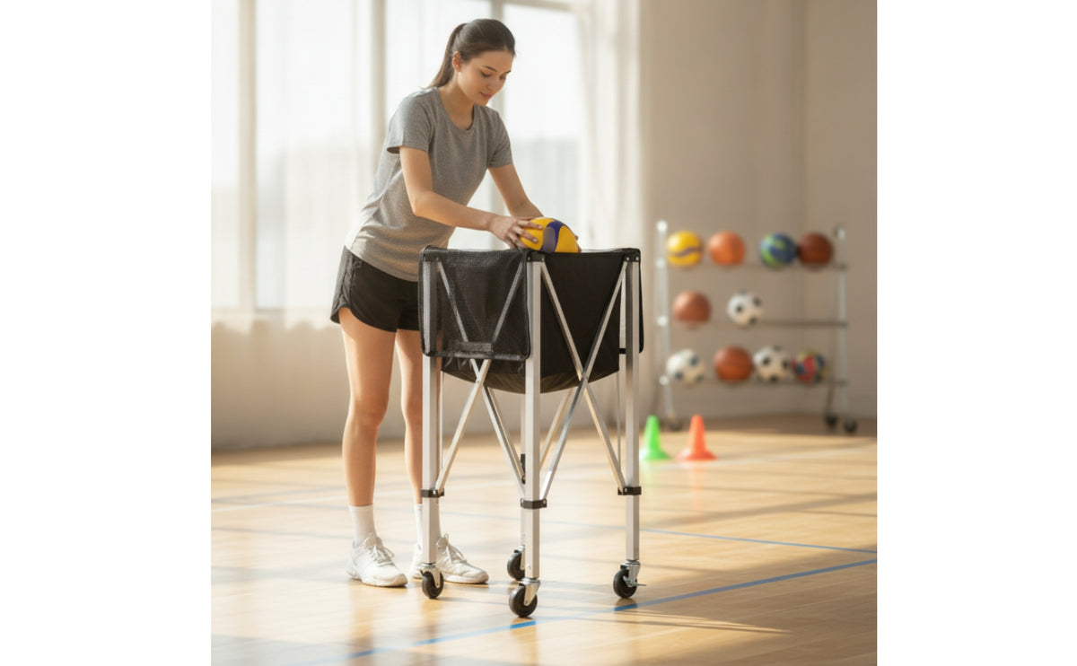 Ball Cart Portable Ball Cart with Wheels Rolling for Teachers, Gym, Tennis Court
