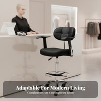 360-Degree Swivel Adjustable Rolling Drafting Chair Circular Footrest Task Stool Thick Padded Cushion Office Furniture Ergonomic Design for Receptionists, Cashiers, Architects