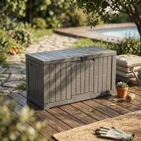 Resin Outdoor Storage Chest Rectangular Outdoor Storage Box Hinged Lid Lockable Container for Patio, Garden, Poolside