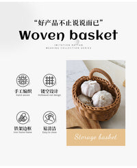 跨境代发仿藤厨房姜蒜收纳筐复古壁挂篮手提小花篮厨具挂篮