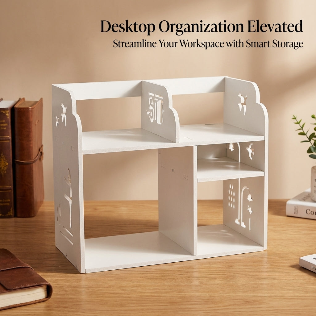 4 Tier Desktop Bookshelf, Corner Desk Organizer Shelf, PVC Material Storage Rack for Students, Workspace Organization Bookcase