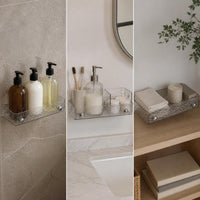 Wall-Mounted Bathroom Shelf with Towel Bar and Storage Organizer, No-Drill Installation