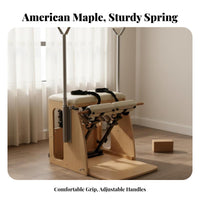 Solid Wood Frame Pilates Wunda Chair Body Shape Ing Wooden Pilates Combo Chair High-Tension Springs Fitness Equipment Adjustable Resistance for Personal Trainers, Adults, Home Gym, Physical Rehabilitation Center