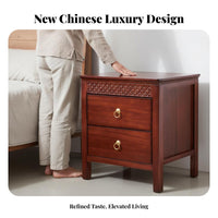 Solid Wood Nightstand 2-drawer Bedside Cabinet Table Elegant Light Design Sturdy Construction Carved Details Suitable for Adults Guest Room Small Areas Hotel