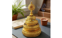 Gilded Tiered Mandala Plate Copper-Alloy Mandala Offering Plate Multi-Tier Ritual Object Ornate for Buddhist Practitioners, Display