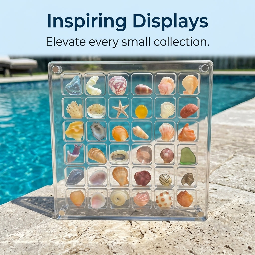 36 Compartment Storage Box, Transparent Organizer, Rock Display Case for Collectors, Beach Souvenir for Seashells