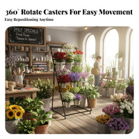 Multi-Layer Design Tiered Flower Container Stand Foldable 3-Tier Floral Arrangement Cart Ladder Structure Display Furniture Includes 12 Containers for Event Planners, Gardeners, Homeowners, Garden Center, Market Stall, Wedding Venue, Balcony
