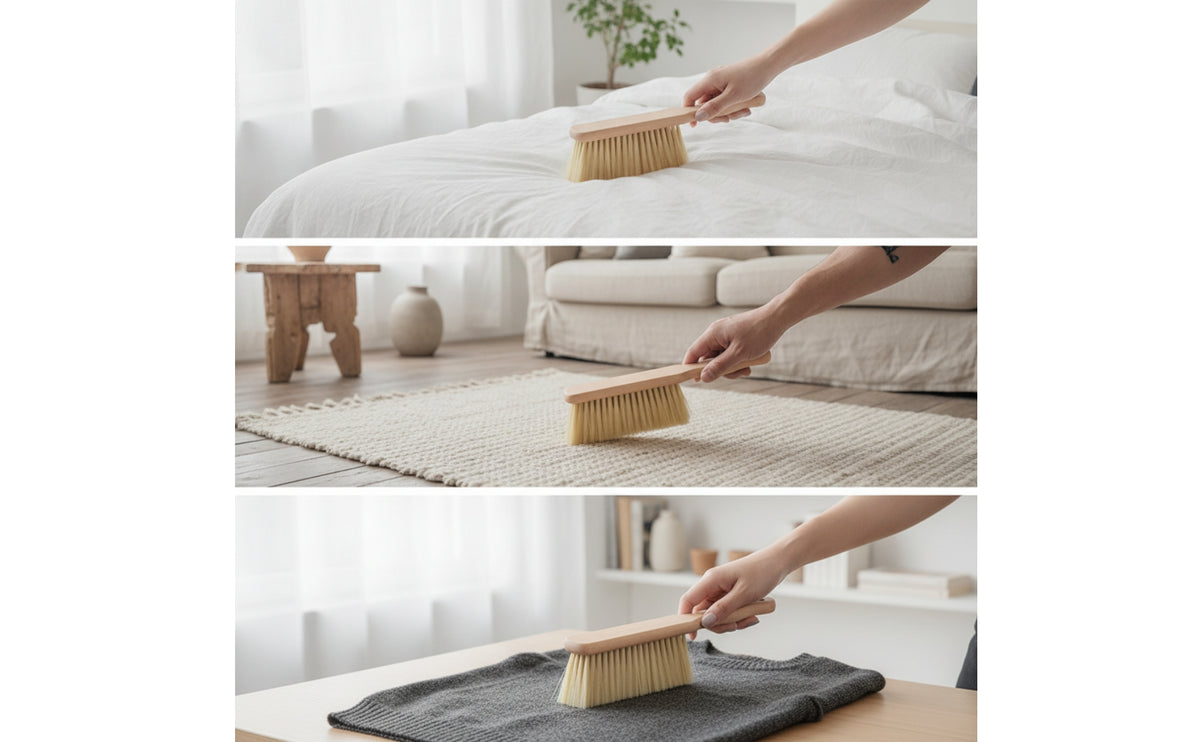 Bed Brush with Wooden Handle Dense Bristles Bed Brush Versatile Duster for Bedroom, Home