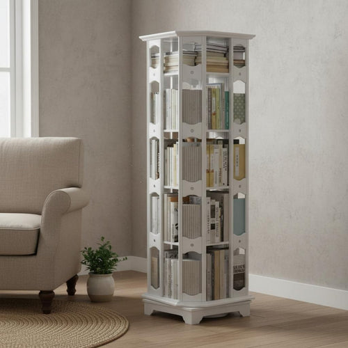 360 Degree Revolving Bookcase Solid Wood Floor Standing Book Rack Space Saving