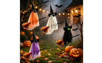 Spooky Flying Ghost with Witch Hat and Broom Floating Hanging Witch Ghost Festive Cute for Porch, Window, Haunted House, Garden