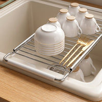 Extendable Dish Rack and Retractable Bowl Drainage Rack, Carbon Steel Dish Drainer, Space Saving Over Sink Home Storage for Various Sinks
