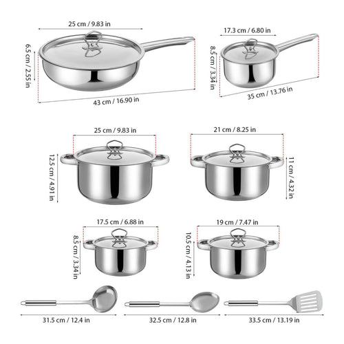 15 Pieces Stainless Steel Cookware Set Composite Bottom Kitchenware