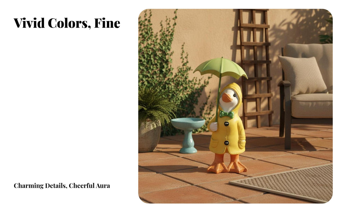 Duck with Umbrella Statue Resin Craft Duck Figurine with Umbrella Cute Design Outdoor Decoration for Gardeners, Garden, Balcony, Windowsill