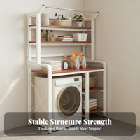 Bathroom Space Saver Shelf Freestanding Laundry Shelf Household Storage Laundry Organizer over Washing Machine Rack Shelving Unit Sturdy Metal Wood Panel Suitable for Laundry Room Balcony Washroom Kitchen