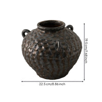 Ceramic Vase with Handles Vintage Hammered Ceramic Vase Artisanal Vessel for Entryway Table
