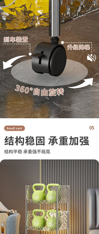 小推车置物架卧室多层可移动整理架厨房零食宝宝用品收纳落地架子 烟灰色石头纹-四层