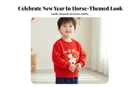 Children's Red Fleece Pullover, Year of the Horse, Thickened, Festive Sweatshirt, Soft for Boys & Girls