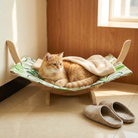 Cat Hammock with Wood Freestanding Rectangular Frame, Elevated Swing for Indoor Cats, Textile Hanging Bed and Indoor Dog Bed