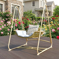 Hollywood Swing Chair, Rustic Garden Swing 178x68x73cm, Garden Furniture for Terrace, Gray/Beige