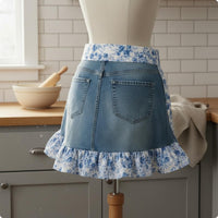 Vintage Waist Apron Ruffled Design Household Wear Floral Trim for Cooking