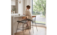 Modern Bar Stool with Backrest Upholstered Bar Stool with Footrest Long-Lasting Furniture Supportive for Cafe