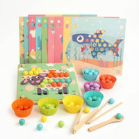 Fine Motor Skills Bead Matching Board with Tools Smooth Sorting Board with Cups Educational Wooden Bead Game Learning for Preschoolers
