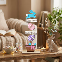 Easter Bunny Table Decor Nordic Design Wooden Easter Figurine Hand-Painted Wooden Bunny Sign for Children, Families, Tabletop, Bookshelf, Living Room