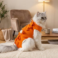Cat Recovery Suit with Tie-Back, Printed Polyester Spay Neuter Recovery Suit, Short Sleeve Weaning Suit for Post Operative Care After Surgery