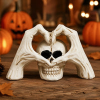 Skeleton with Skeletal Heart Halloween Cranium with Skeletal Hands Resin Cranium Figurine for Bookshelf, Eerie Dwelling