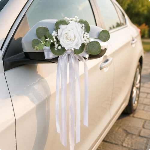 Snow-White Bloom Car Garland Elegant Snow-White Bloom Car Ribbon Lifelike