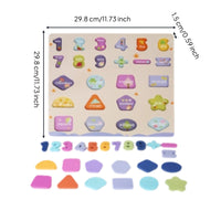 Number Puzzle Board with Blocks Educational Wooden Shape Puzzle Shape Blocks Natural Wood Non for Toddlers, Playroom