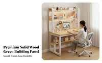 Desk Bookshelf Combo Multifunctional Computer Desk with Hutch Pegboard Wide Desktop Solid Wood Frame Functional Design Suitable for Students Kids Bedroom Dorm Room