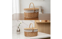 Oval Picnic Basket with Lid Wicker Woven Basket with Lining Lined Handwoven for Storage, Decor