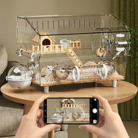 Large Hamster Cage with House Shape, Clear Acrylic Hamster House for Dwarf Hamsters, Easy to Clean Indoor Transparent Acrylic Hamster Cage