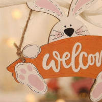 Easter Bunny Welcome Sign Wooden Carrot Door Hanger Rustic Hanging Plaque Decoration for Front Door Home Spring Garden Party